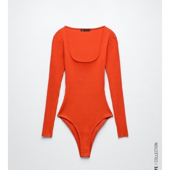 Zara Tops Zara Squared Neck Ribbed Bodysuitred Poshmark